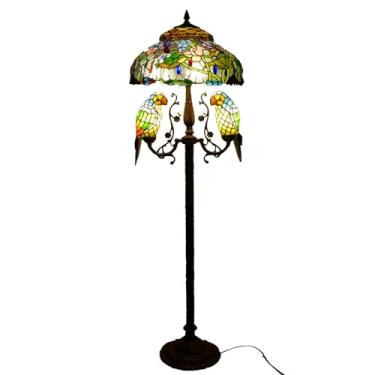 Imagem de Luminária de chão vintage com papagaios, vitral, luminária de canto, 45,7 x 45,7 x 165,1 cm, estilo Tiffany, para quarto, cabeceira, decoração, rosa, uva, libélula, luz de leitura, X11