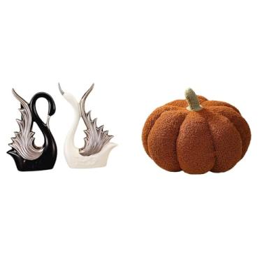 Imagem de Whtkoph Escultura de Cerâmica em Forma de Cisne Feita de Abóbora, Figuras Decorativas para Prateleira, Sofá, Almofada, Aniversário, Lareira, Decoração de Quar