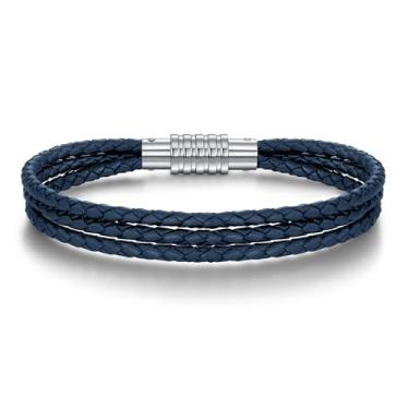 Imagem de GTMJ Pulseira de couro genuíno masculina - fecho de aço inoxidável e - presente para ele, namorado, marido, 8in, Couro, Sem Pedra Preciosa