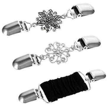 Imagem de 3 peças clipes vintage para suéter, clipes para vestido, clipes de xaile elástico nas costas, cardigã, presilhas de colarinho, ajuste para vestido, calça apertada na cintura, clipes de roupas para