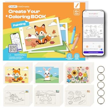 Imagem de Caydo Crie seu próprio livro de colorir para crianças com o aplicativo | Substitua livros fixos | 40 folhas de papel de desenho sem ácido de 160 gsm (em branco) | 140 estampas | Presentes de Natal e