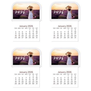 Imagem de Pacote com 4 minicalendários 2026: pequenos calendários mensais adesivos para painel de carro, geladeira, parede, laptop, escritório, caminhão e planejador | designs mensais vibrantes | 8,5 cm x 11,3