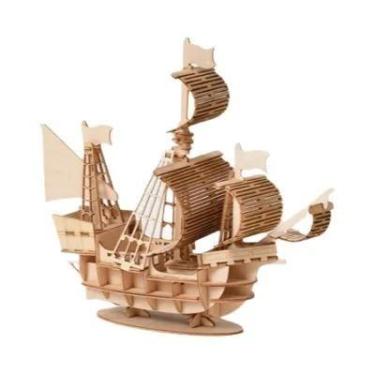 Imagem de Kit De Quebra-Cabeça 3D De Madeira Cortado a Laser, Navio À Vela, Bipl
