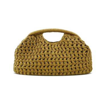 Imagem de OOAAVVJL Bolsa de mão grande de palha para mulheres, bolsa Hobo de praia de férias de verão, bolsas de mão de malha para noite, Marrom amarelado