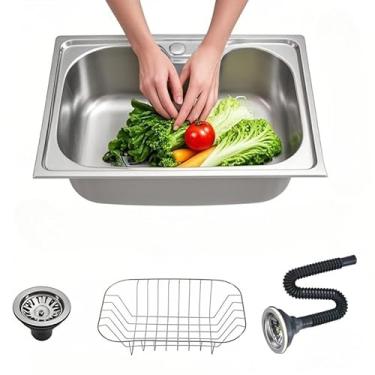 Imagem de Cuba Cozinha Gourmet Pia Aço 304 Inox Acessórios e tubo de descarga Embutir 50/60 x40 x 21 cm (60 * 40 * 21CM(Sem Dosador Limpeza)