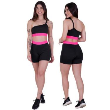 Imagem de Conjunto Academia Feminino Top Um Ombro Só E Short Cintura Alta BlackN
