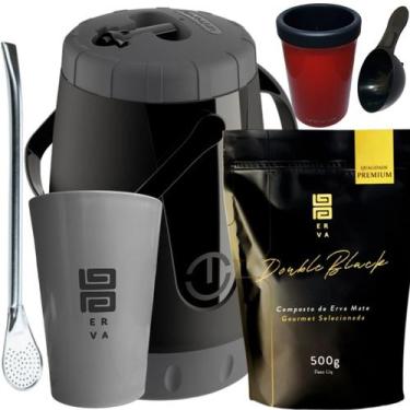 Imagem de Kit Para Tereré Black Erva Mate 500g Garrafa Pávia Lisa Copo Acrílico 