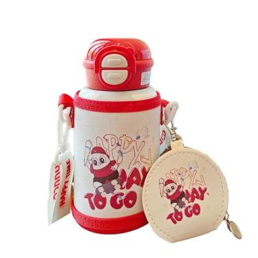 Imagem de Yenergy Garrafa térmica de 500 ml fofa de desenho animado para crianças, garrafa de água isolada de aço inoxidável 316 com manga e alça, dois modos de beber para viagens escolares, à prova de