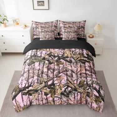 Imagem de Feelyou Jogo de cama solteiro com 7 peças de galhos de árvore, para crianças, caçada, botânica, árvore, lençol com edredom, lençóis, fronhas, tema de natureza, rosa claro e marrom