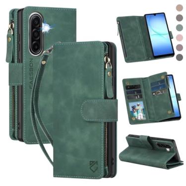 Imagem de CAESBON Capa carteira para Samsung Galaxy A17-5G: com compartimentos para cartão com bloqueio RFID (6 cartões) | Bolso magnético de couro sintético macio com zíper | Capa protetora para celular com