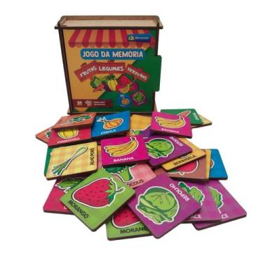 Imagem de Jogo memória frutas legumes verduras 30 pç madeira cx tampa - MANINHO