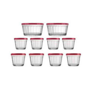 Imagem de Conjunto de Tigelas Copo Americano em Vidro com Tampa de Plástico  10 Peças