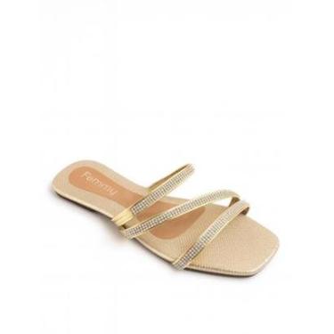 Imagem de Sandália Feminina Rasteirinha Femmy 060 Strass Top Brilha-Feminino