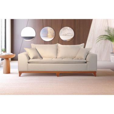 Imagem de Sofá Living Lótus Linho Nude Com Pés Em Madeira