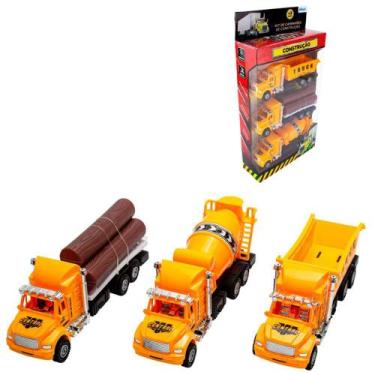 Imagem de Kit 3 Caminhão De Brinquedo Construção Amarelo A Fricção - Etitoys