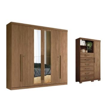 Imagem de Guarda Roupa 2 Peças (1GuardaRoupa+1Cômoda) QC364 Jatobá - Santos Andirá