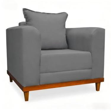 Imagem de Poltrona Sofá com Almofada em Linho - Estilo Elegante para Salas, Quartos e Espaços de Conforto Doméstico, Versátil e Decorativa (Cinza)