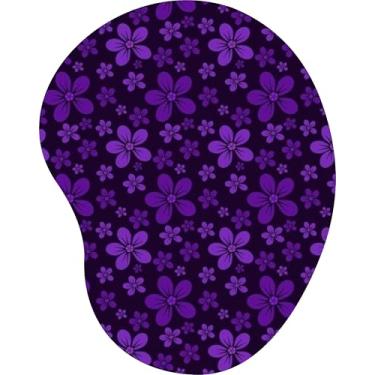 Imagem de Mouse Pad Ergonômico Gota Padrão Flores Roxas Fundo Escuro 76