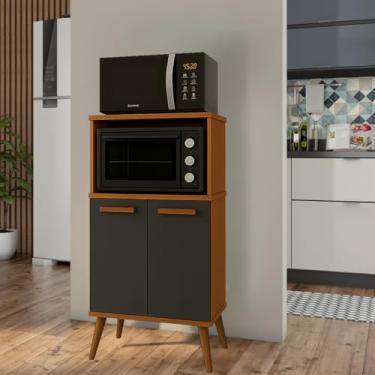 Imagem de Armário Torre Quente Ravena p/Micro-ondas e Forno - 2 Portas (Cedro/Ónix)