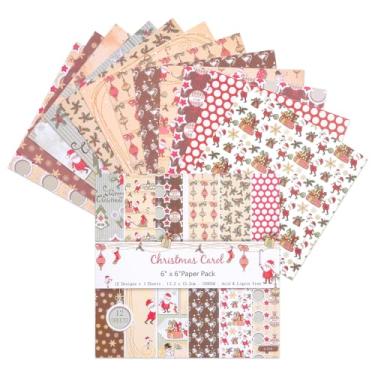 Imagem de 12 folhas de blocos de papel para scrapbook, 12 designs de 15,2 x 15,2 cm, papel de cartolina com padrão único de 15,2 x 15,2 cm, papel decorativo de 160 g/m², bloco de recortes para projetos de