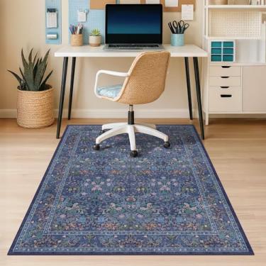 Imagem de Tapete de cadeira de escritório azul escuro para pisos de madeira, protetor de piso de azulejo para cadeiras de escritório resistentes, tapete sob a mesa antiderrapante e resistente a manchas, tapete