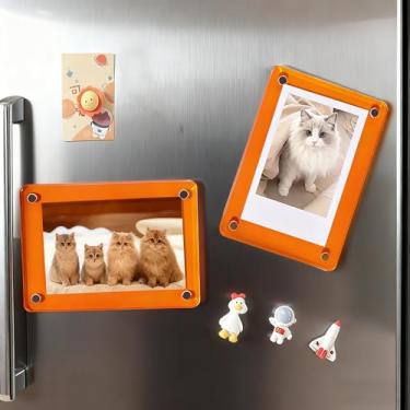 Imagem de Moldura de 2 peças com ímã de geladeira transparente dupla face, 6 x 9 cm, tela de mesa sem moldura, adesivo de geladeira para presente em casa, escritório, escola, armário, laranja-02