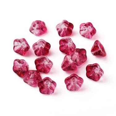 Imagem de 100 peças de contas galvanizadas de flores de trompete de vidro 8,5 x 8 x 5,5 mm trompete carmesim contas espaçadoras de vidro floral para brincos faça você mesmo, colar, braceles joias, artesanato