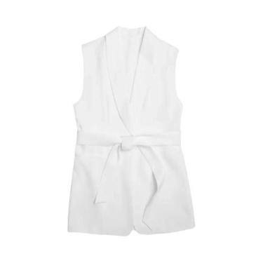 Imagem de Vestido Feminino Sem Mangas Com Decote Em V E Cinto, Cor Sólida, Moda 