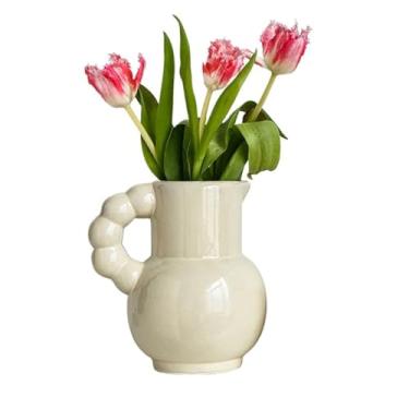 Imagem de Vasos criativos vaso de cerâmica de orelha única arranjo de flores para casa sala de estar ornamentos de entrada vaso de mesa (A)