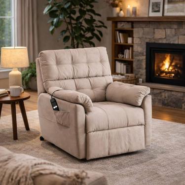 Imagem de Poltrona Elétrica Reclinável Veludo Madeira Maciça