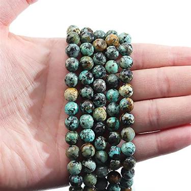 Imagem de XMGKMN Superfície de corte de pedra natural superfície de pérola dispersa frisada semiacabada DIY acessórios de joias artesanais 1 peça contas semiacabadas (cor: turquesa africana, tamanho: 10 mm)