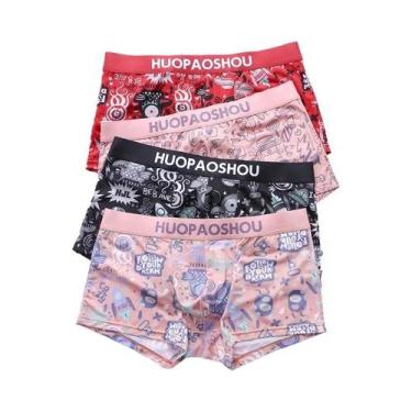 Imagem de Cuecas Boxer Masculinas De Cintura Baixa Em Cetim Com Estampa Divertid