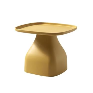 Imagem de Mesa de canto quadrada mesa de centro simples personalidade quarto mesa de chá criativa sala de estar mesa lateral mesa de varanda ao ar livre mesa lateral (cor: cinza) (amarelo)