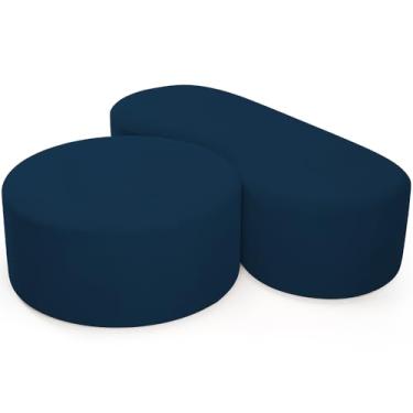 Imagem de Kit Puff Redondo Lola e Puff Recamier Orgânico Orbit W01 Suede Azul Marinho - Lyam Decor