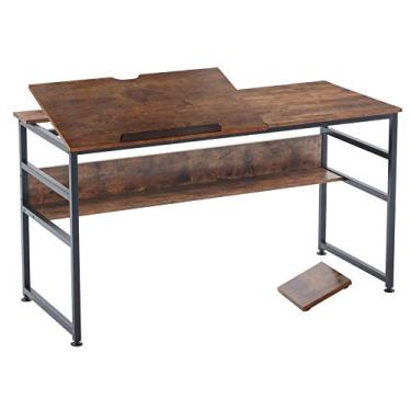 Imagem de U5GAAALPPQ9 Mesa de desenho para escritório em casa com quadro inclinável, mesa de estudo e escrita com estante inclinável para computador, laptop, estação de trabalho, arte moderna, mesa de