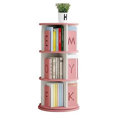 Imagem de UINGBPXT Estante de canto com rotação de 360°, estante de livros em várias camadas, estante de livros rosa para estudante, escritório, casa, exibição perfeita
