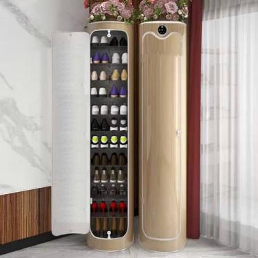 Imagem de Armário de sapatos giratório redondo torre de sapateira giratória 360 sapateira vertical giratória prateleira de sapatos de canto organizador de prateleira de armazenamento de sapatos (cor: cinza