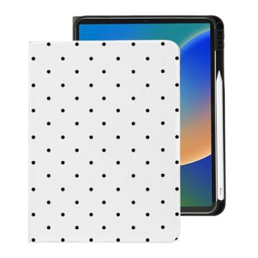 Imagem de BlHMCASE Linda capa preta de bolinhas para iPad mini 7 A17 Pro 2024/iPad Mini 6 com suporte para lápis, hibernar/despertar automático e vários ângulos de visualização, capa traseira de TPU macio de