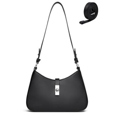 Imagem de Micmores Bolsa de ombro feminina, bolsa transversal conversível com alça ajustável, bolsa Hobo de couro vegano para uso diário, Preto, Small, Bolsa de ombro conversível para mulheres: Bolsa