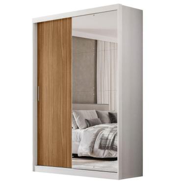 Imagem de Guarda Roupas Solteiro Com Espelho 2 Portas De Correr 4 Gavetas Riva Flex Off White/madeirado Touch