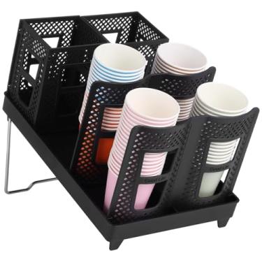Imagem de Joyibay Suporte de xícara de café, dispensador de copo e tampa com suporte, organizador de copos descartáveis, 6 compartimentos