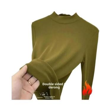 Imagem de Camiseta Térmica Feminina De Fleece Macio, Veludo Dupla Face, Gola Mei