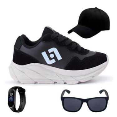 Imagem de Tenis Infantil Meninos Jogger Escolar Casual Camurça + Bone Oculos Relogio-Masculino