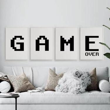 Imagem de Kit Quadro Game Over Preto E Branco 45X34Cm 4 Peças