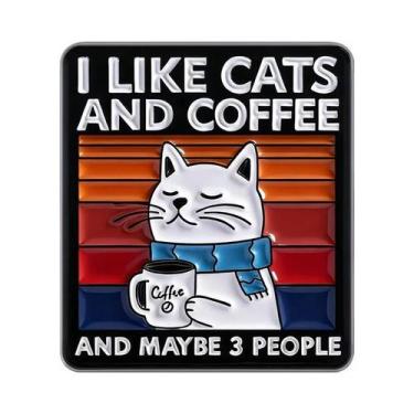 Imagem de Broche De Esmalte Engraçado De Gato E Café, Distintivo Para Lapela E M