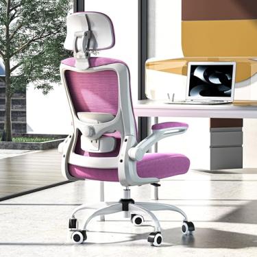 Imagem de Zeonsit Cadeira de escritório ergonômica, cadeira de mesa de malha com encosto alto com suporte lombar ajustável e encosto de cabeça, apoio de braço flip-up, cadeiras de tarefas de computador para