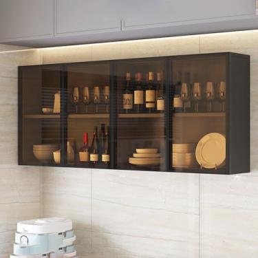 Imagem de Armário de armazenamento de banheiro montado na parede - organizador de banheiro marrom/cinza, decoração de cozinha e sala de estar, alça oculta, economia de espaço elegante, design moderno