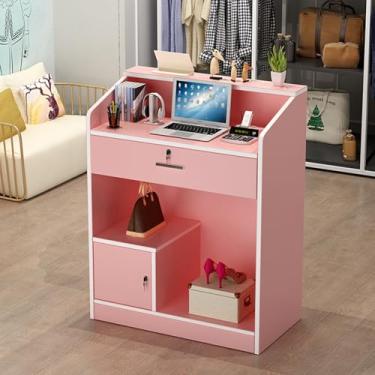 Imagem de Recepcionista de varejo com armário de armazenamento, balcão frontal moderno com gaveta com trava, balcão de varejo para caixa, mesa de boas-vindas moderna para saguão, escritório, salão de beleza