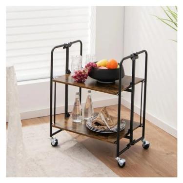 Imagem de Carrinho utilitário Ilha de serviço cozinha para carro utilitário dobrável 2 camadas, prateleiras armazenamento, carrinho com economia espaço para, móveis mão