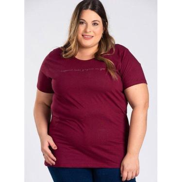 Imagem de T-shirt Feminina Plus Size Malha Algodão Estampada "Happiness looks gorgeous on you" - Serena-Feminino
